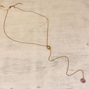 18K Gold Plate Bezel Set Amethyst Y-Drop Necklace